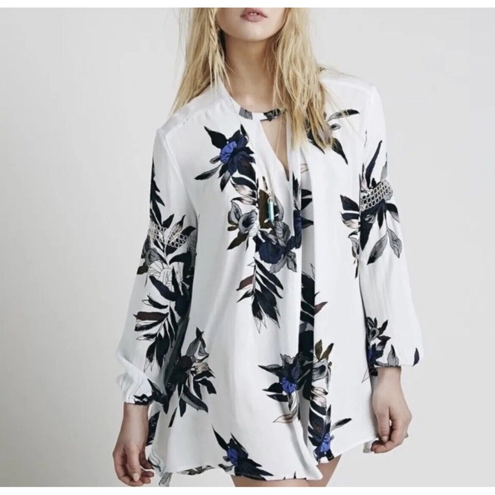 Free people White Combo Electric Orchid tunic Tree Swing Top L Oversized